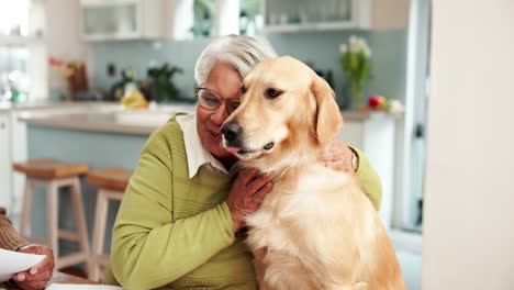 senior woman cuddling with her golden retriever