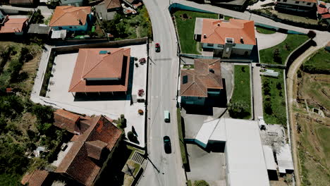 Aerial-shot-of-quaint-village-road