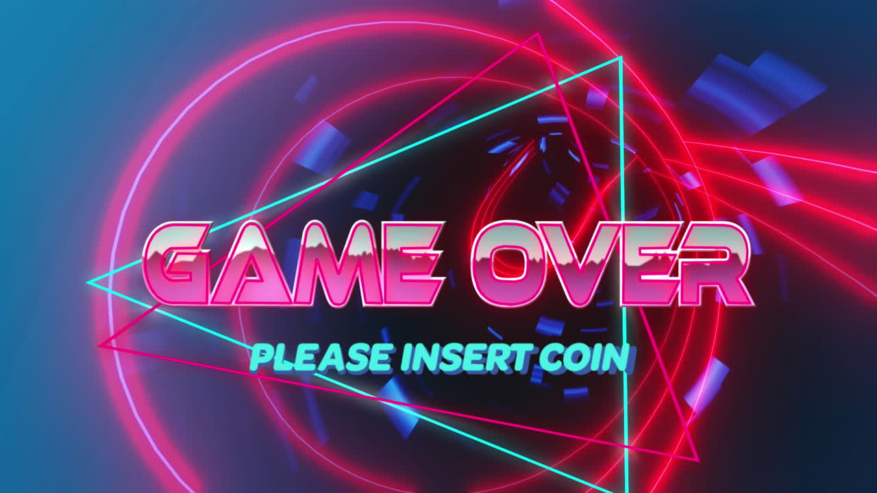 움직이는 디지털 터널을 통해 텍스트 위에 게임의 애니메이션