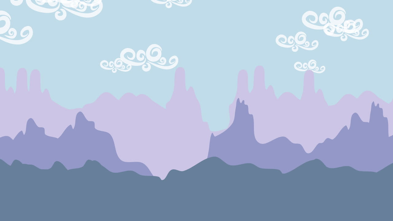 Cartoon animation background with mountain and clouds
