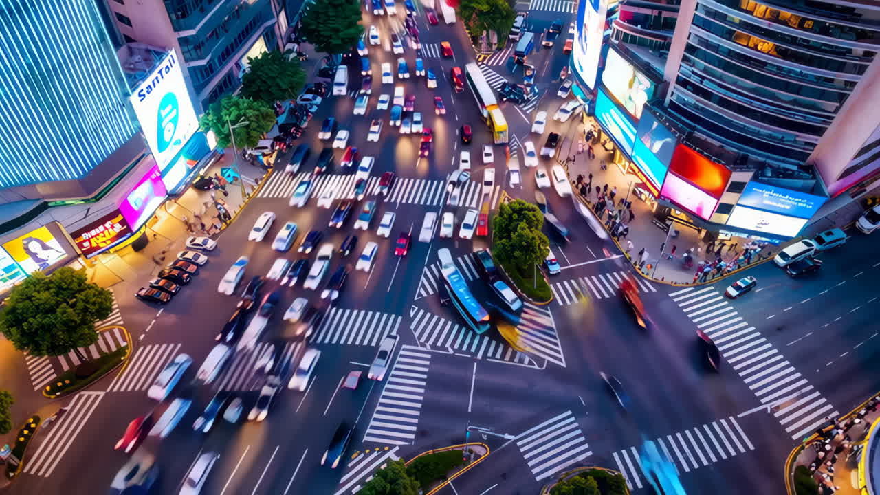 Busy City Intersection at Night