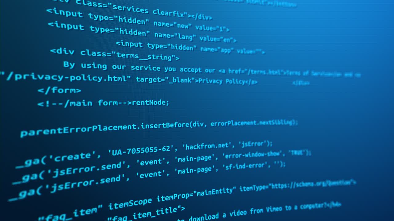 Blue screen modern tech program development and blockchain concept developer working on program