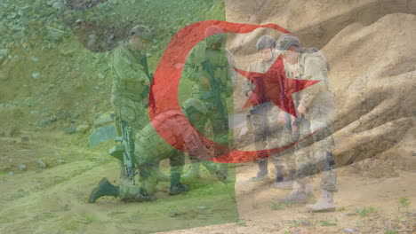 animación de la bandera de argelia sobre varios soldados