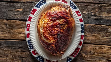 roasted turkey on american flag plate