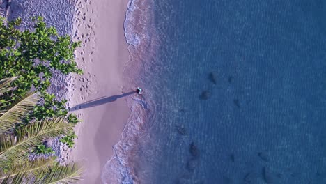 Girl-with-dress-on-beach-in-water-makes-long-shadow