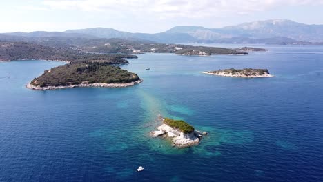 meganisi islands and coral reefs near nidri, lefkada, greece - aerial