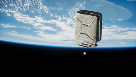 metal vintage y jerrycan sucio en órbita terrestre
