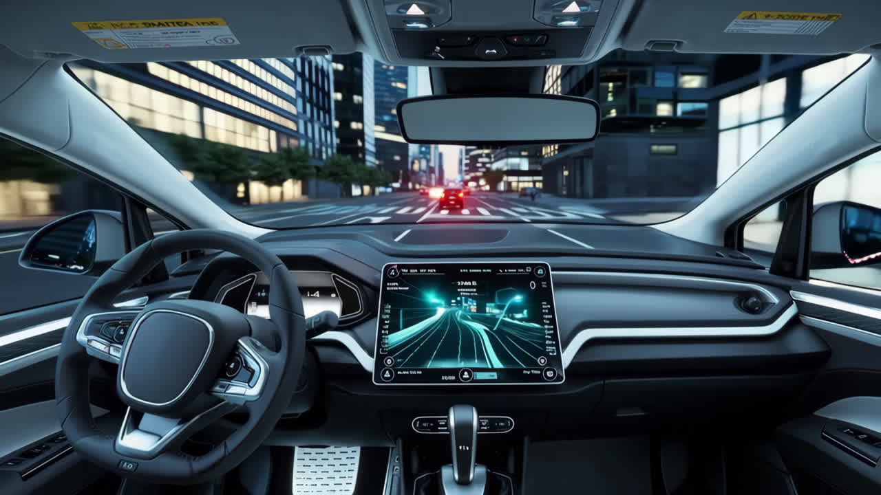 Self-Driving Car Interior at Night
