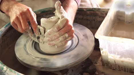 Mid-section-of-potter-making-pot