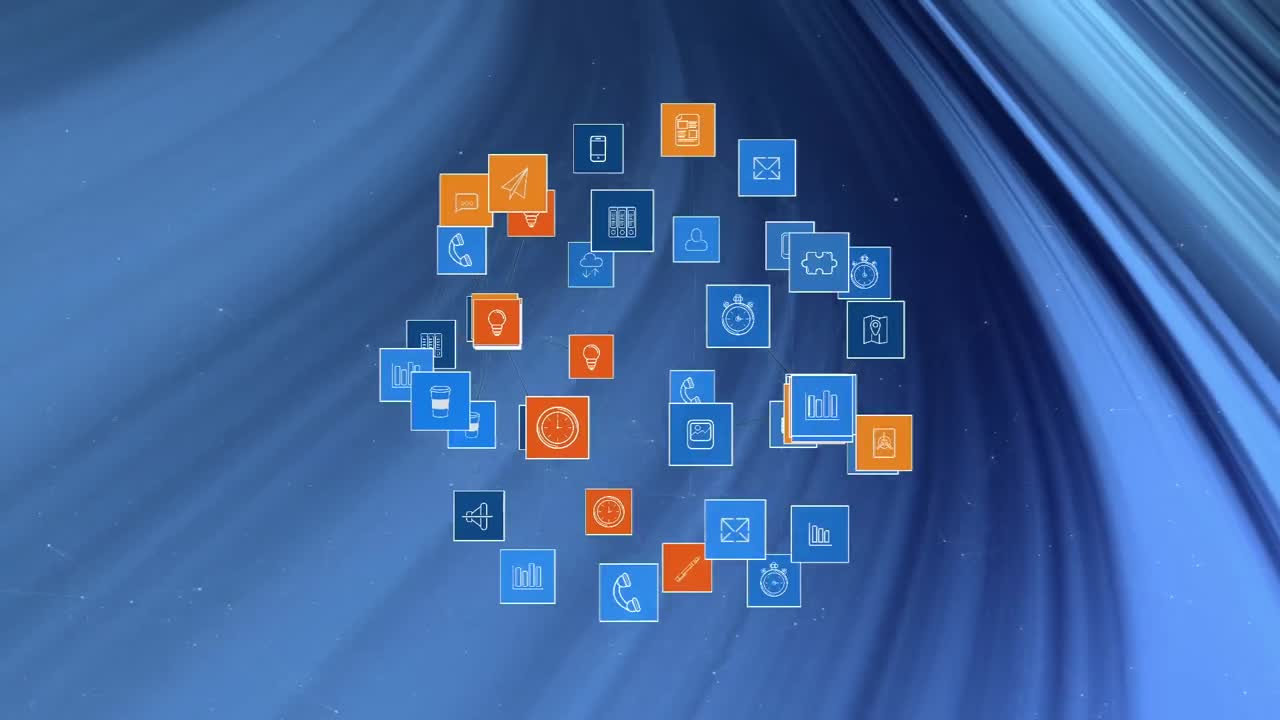 animación de iconos y formas de medios en fondo negro