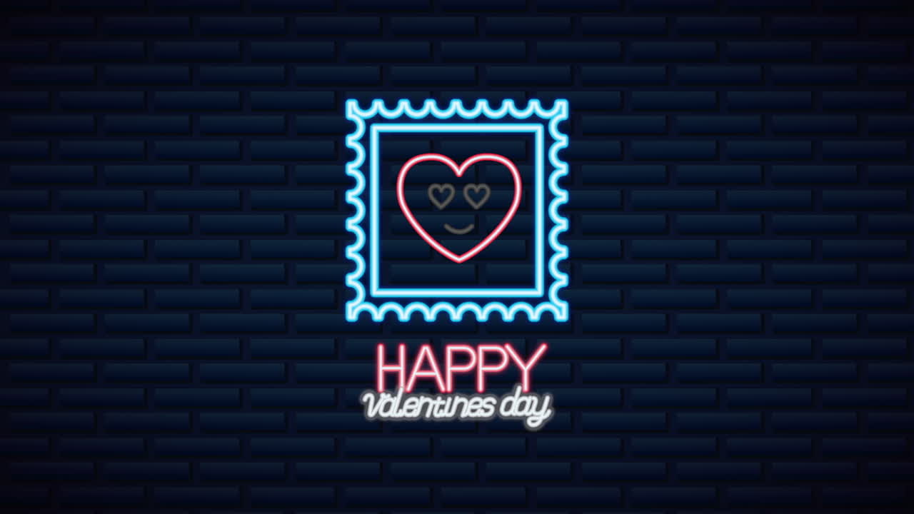 발렌타인 데이 네온 라벨 심장 캐릭터로 애니메이션