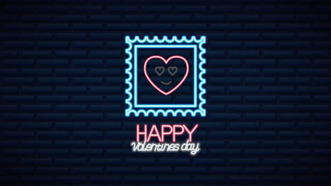etiqueta de neón del día de san valentín animada con carácter de corazón