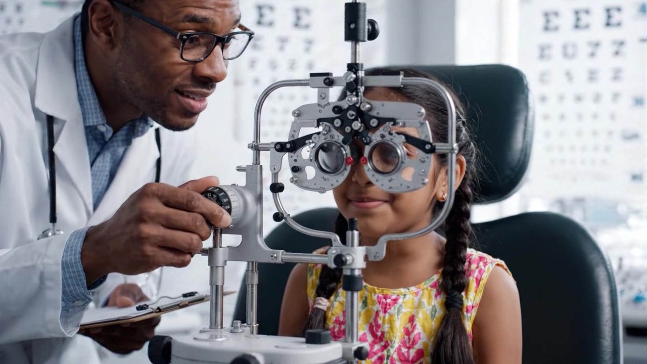 A Young Girl's Eye Examination Experience: Discovering Clarity and Vision in a Pediatric Optometry Setting with Advanced Equipment and Caring Professionals