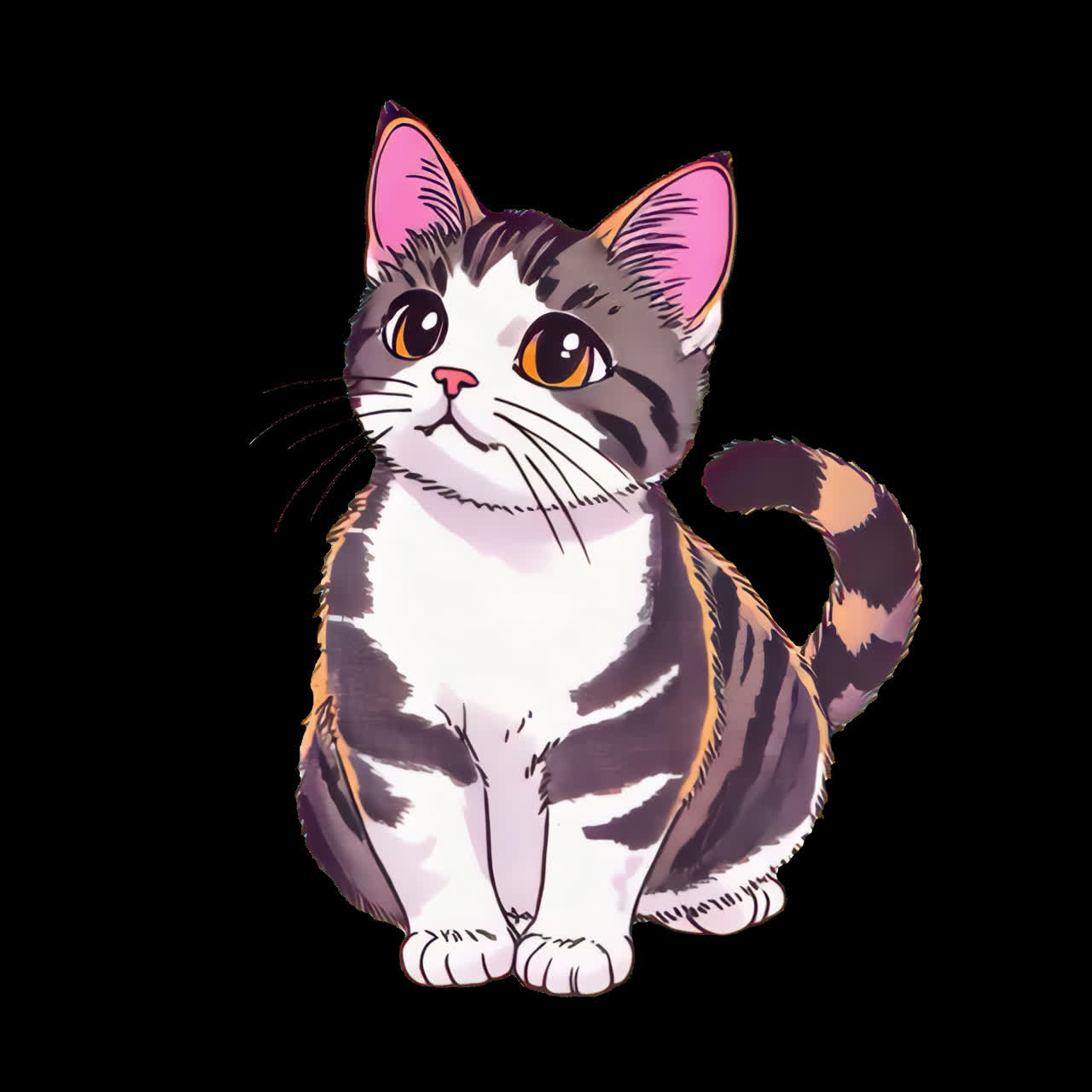 Cute animated kitten illustration animation isolated asset, transparent 4K video, alpha channel