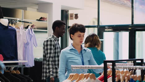 couple looking at stylish shirt