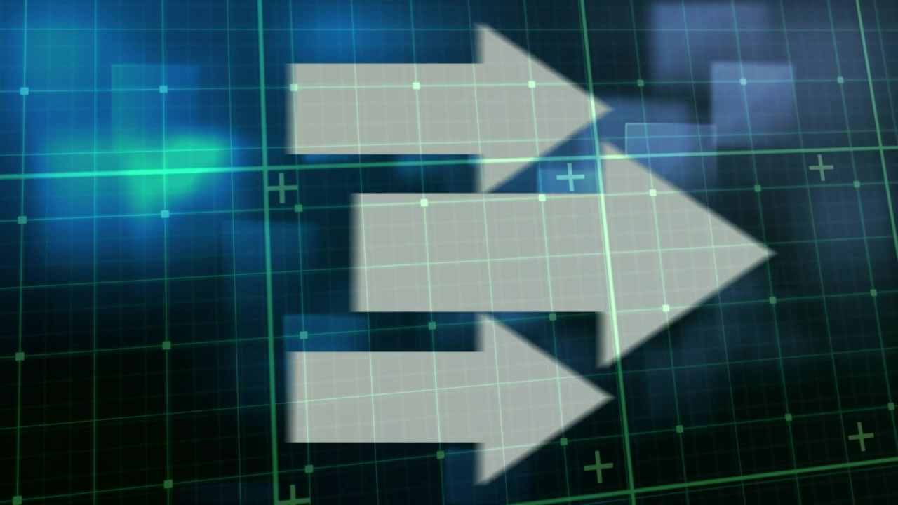 Animation of data processing over grid arrows and squares