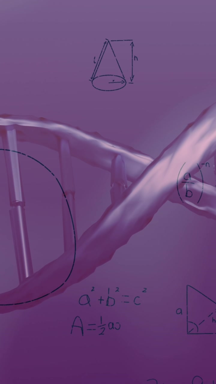 Animazione di equazioni matematiche, elaborazione dati su un filamento di DNA che gira