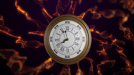 animation of clock ticking over light trails on black background