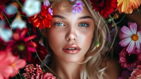 woman in a floral embrace