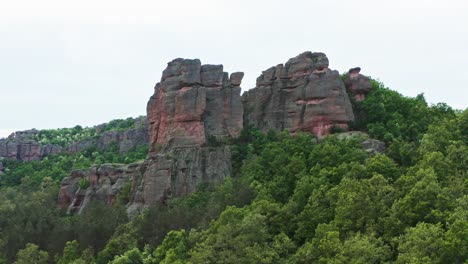 Rocky-outcrop-Belogradchik-sandstone-forestry-landscape-drone-shot