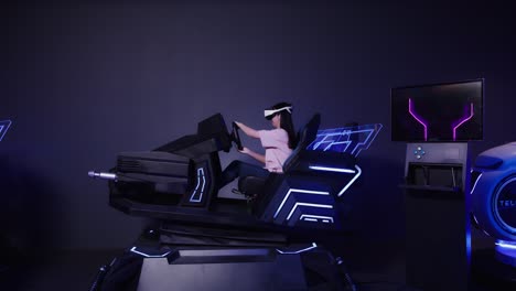 woman experiencing vr driving simulation