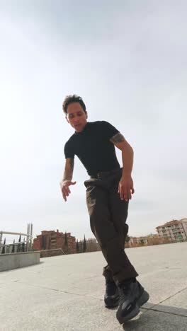 energetic dancer performing modern choreography outdoors