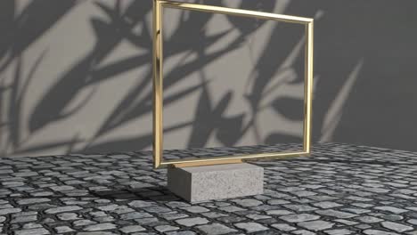 gold frame mockup on marble pedestal