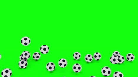 Pile-of-3d-soccer-balls-fall-and-bounce-on-the-floor-over-green-screen