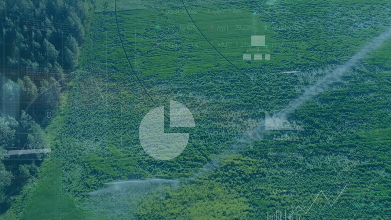 animación del procesamiento de datos sobre el paisaje