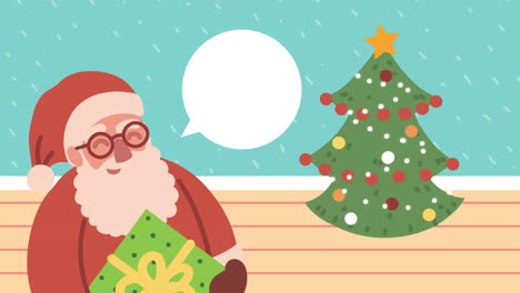 merry christmas animation with santa claus and tree