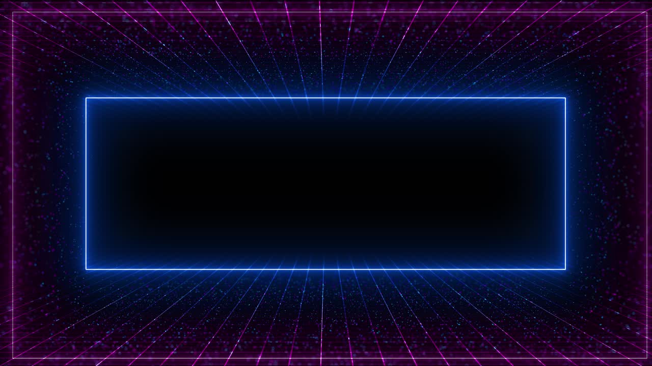 Animated digital frame glowing purple particles floating neon grid pattern scifi intros retro tech