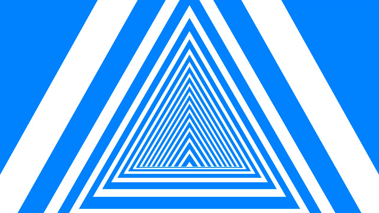 시엄리스 루핑 파란색과 색의 삼각형 모양 추상적인 애니메이션 배경 최면 터널 스타일