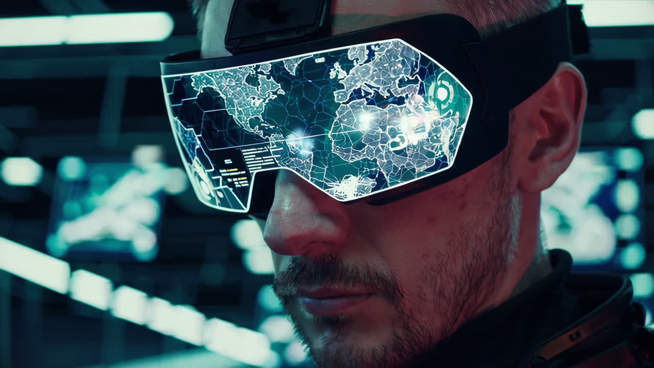 Man Wearing Futuristic VR Glasses
