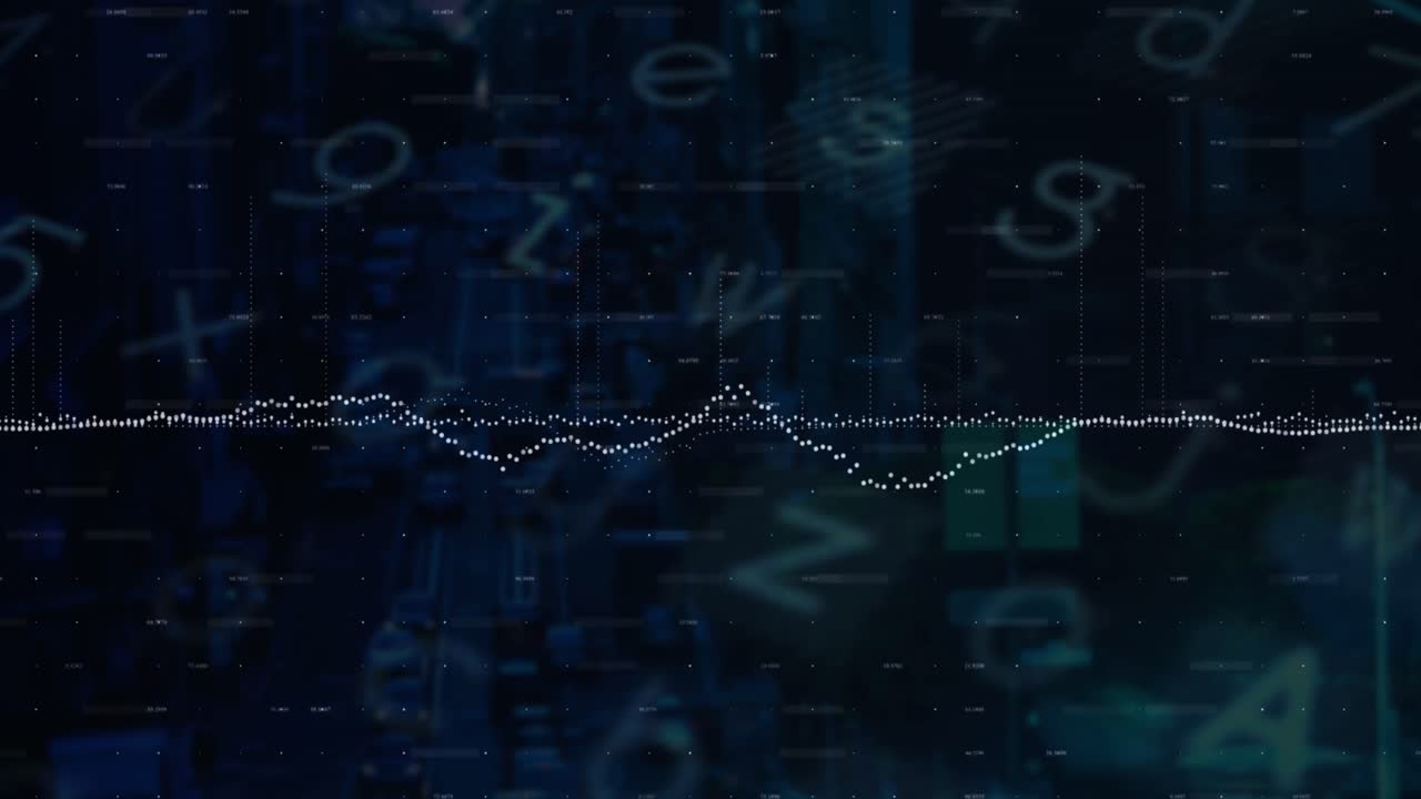 Animation of financial data processing over letters