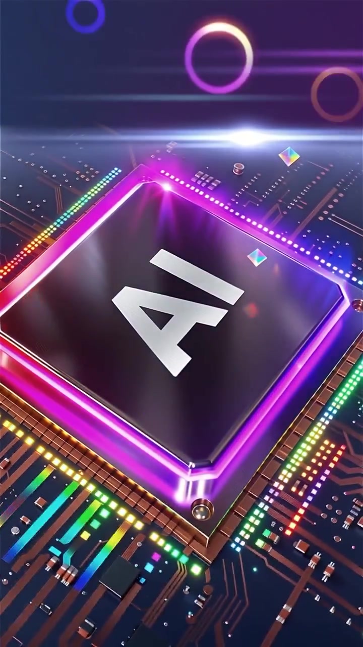 Sfondo tecnologico futuristico con chip AI e scheda madre