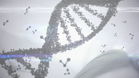 Animation-of-dna-strand-spinning-and-molecules-floating