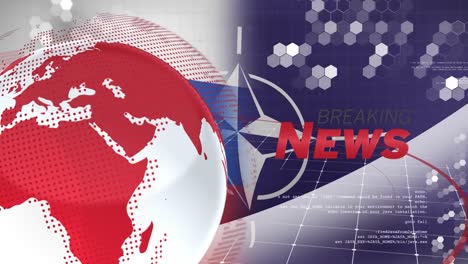animation of globe and news over flag of nato