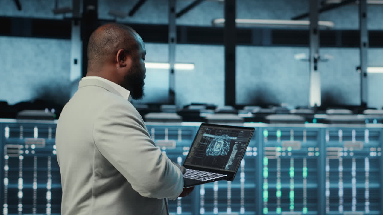 Vertical video Programmer in data center using laptop, employing AI machine learning models