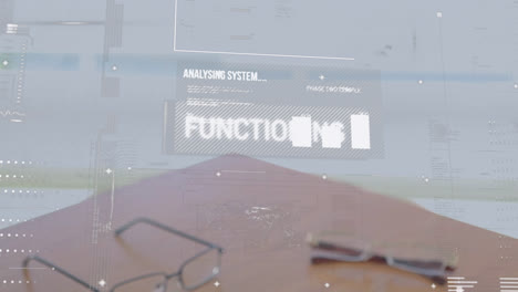 animación del procesamiento de datos financieros sobre hombres de negocios caucásicos que se dan la mano