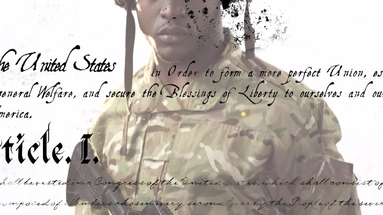 무기를 들고 있는 아프리카계 미국인 군인 에 대한 기사 텍스트 의 애니메이션