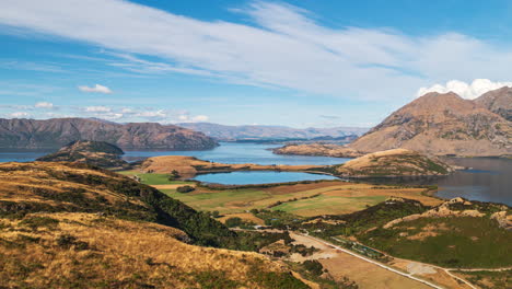 lake wanaka south island, new zealand time lapse as seen from a lookout overlook