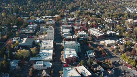 ashland downtown in dense autumn nature in southern oregon, united states