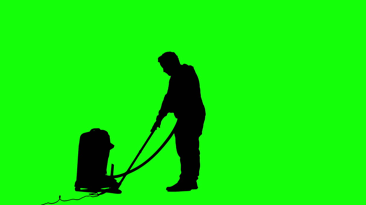 aspiradora de hombre de forma negra con aspiradora, tareas de igualdad de género, pantalla verde
