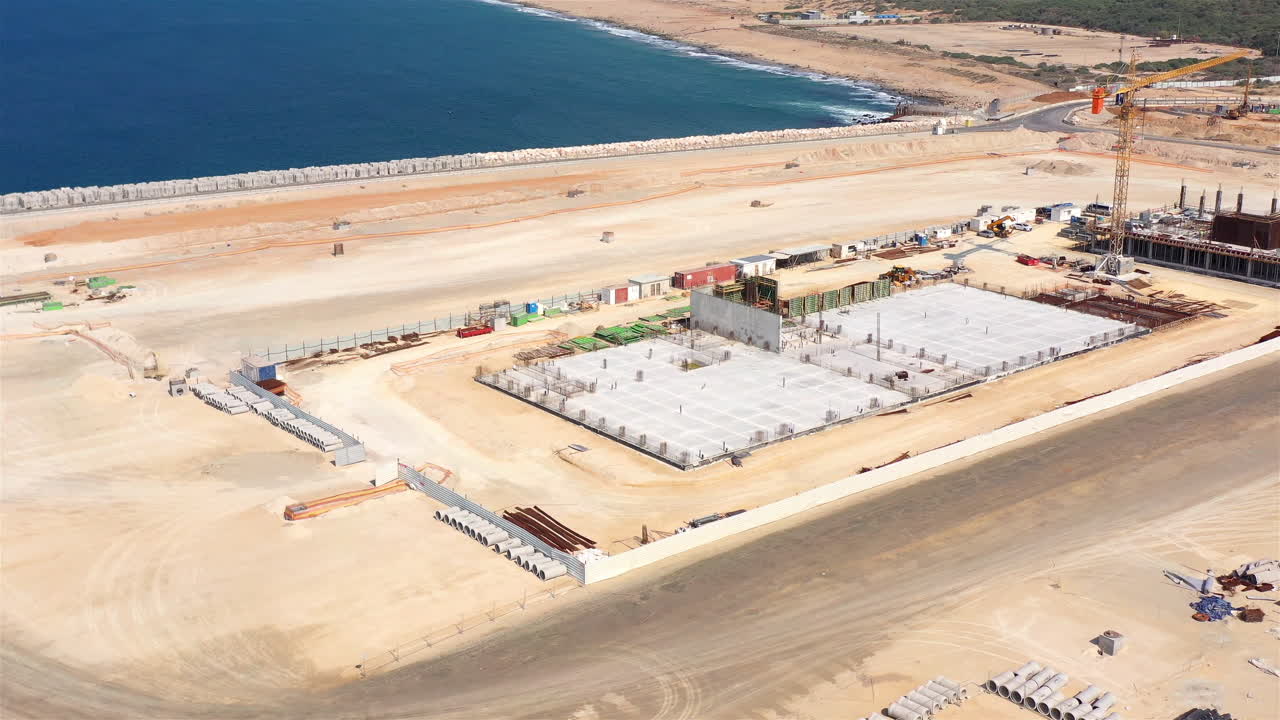 Aerial Footage over Harbor Under Construction in Israel