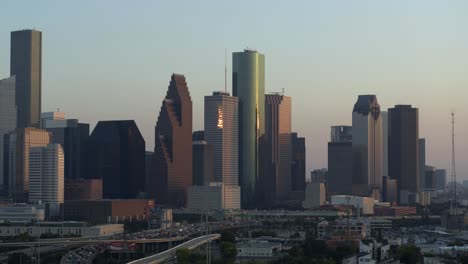 establishing aerial shot of downtown houston, texas