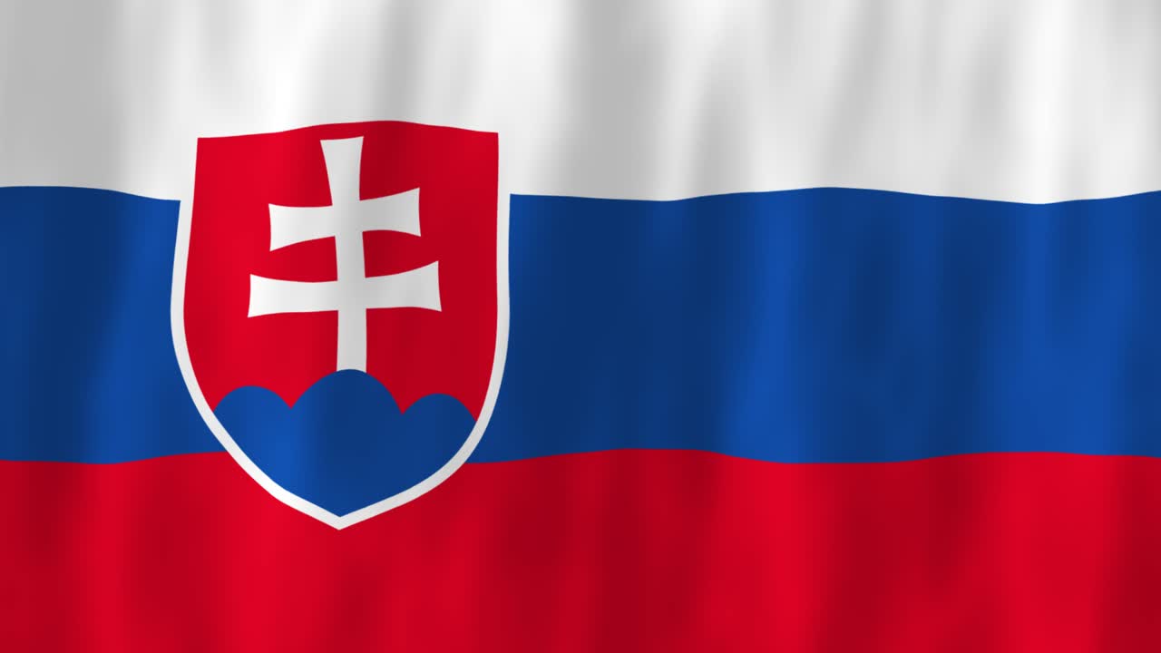 Flaga Słowacji, animacja kraju, projekt symbolu 3D, powiewająca na wietrze, ruch, patriotyzm narodowy, kultura światowa, godło, sztandar, Europa, biały, niebieski, czerwony.
