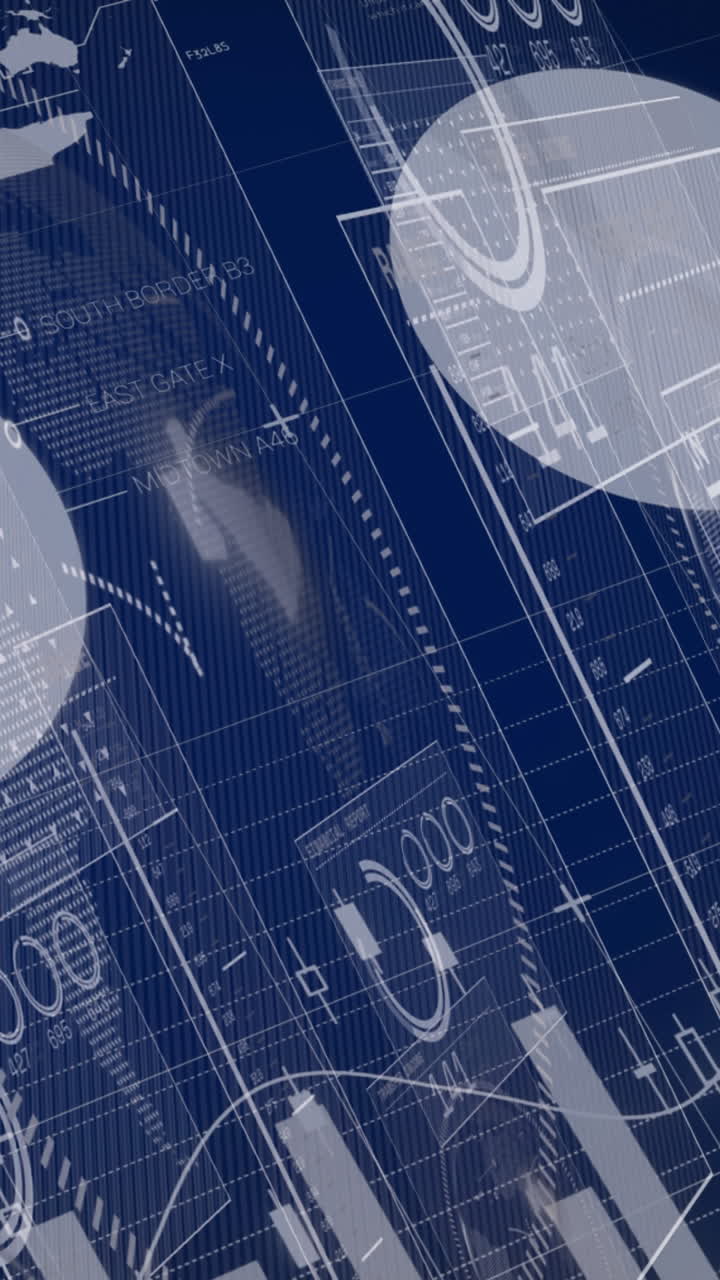 animación del procesamiento de datos sobre fondo azul