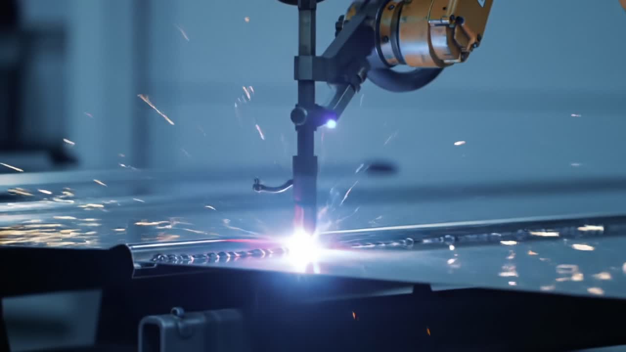 Automated Robotic Welding Process: Precision and Innovation in Manufacturing with Sparks Highlighting the Advanced Technology at Work