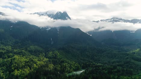 awe inspiring mountain valley waterfall fog river aerial landscape