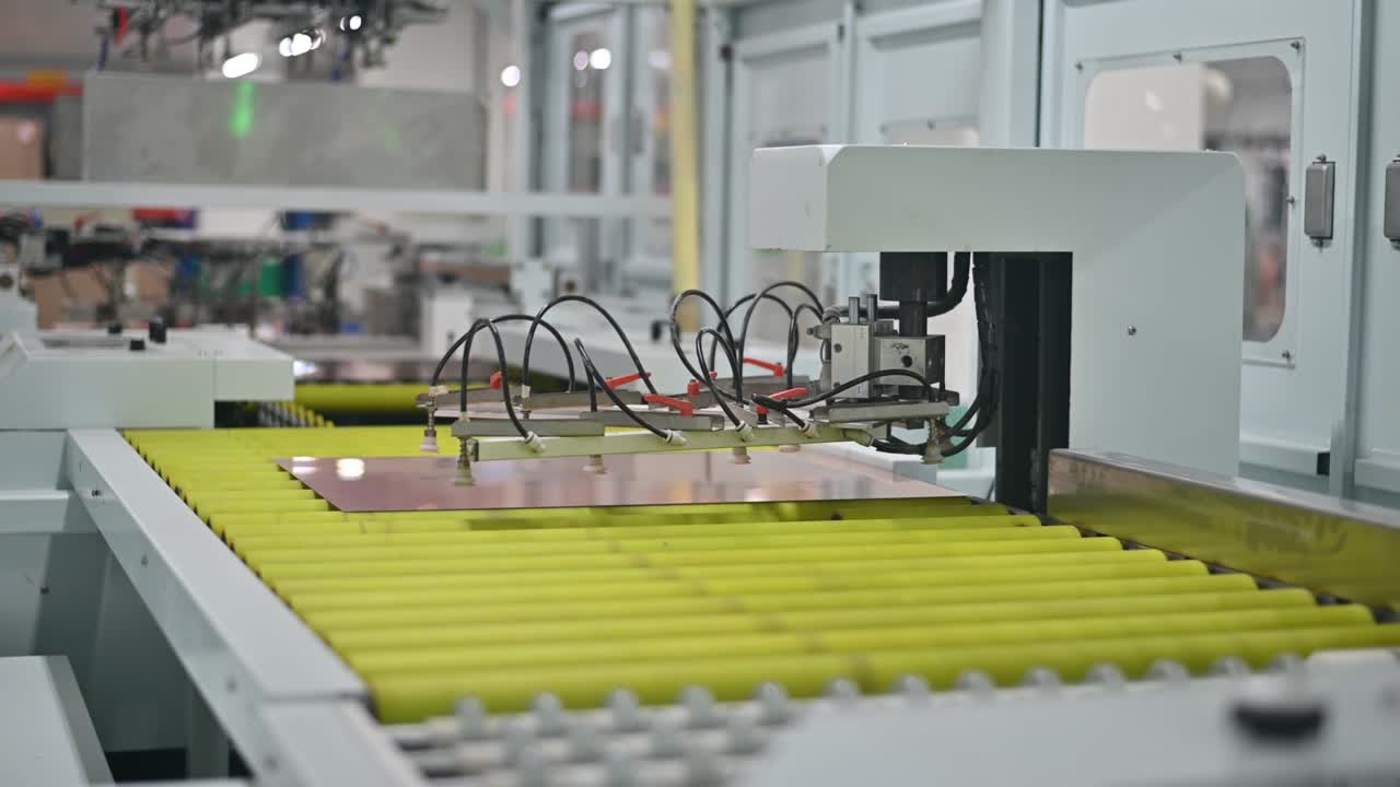pcb copro en producción en la cinta transportadora automática de la línea de fábrica. planta de maquinaria de alta tecnología que utiliza materiales ecológicos
